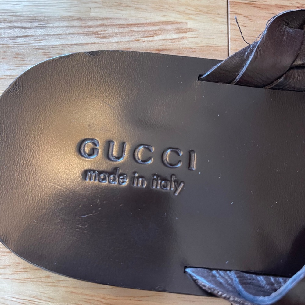 Gucci Mens Dark Brown Braided Leather Thong Sandals Flip Flops Made in Italy 11 - Picture 7 of 7